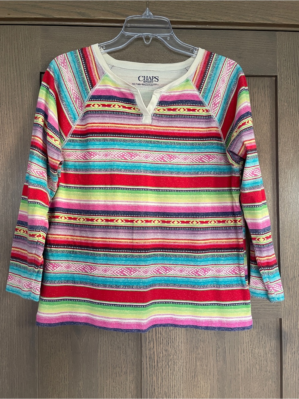 Chaps Multicolor Stripe Notch-Neck Long Sleeve Tee